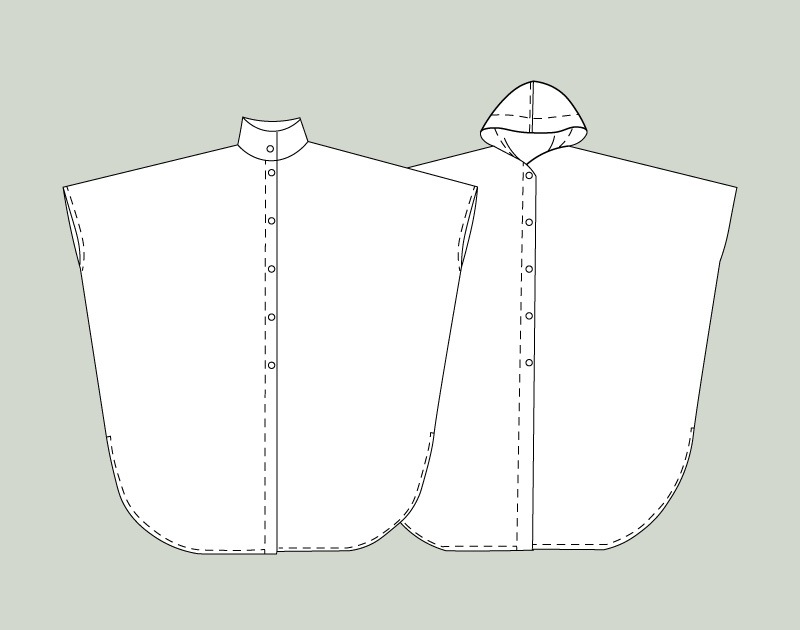 寸法図【NO.661】フードとスタンドカラーのマントタイプコート [M便 0