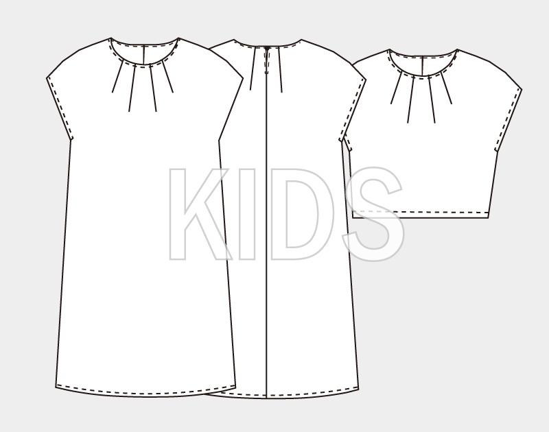 実物大型紙【No.1127】（キッズ）衿ぐりタックの子供フレンチスリーブ