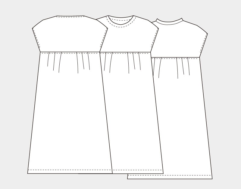 実物大型紙【No.6001】スクエアラインのタック入りワンピース