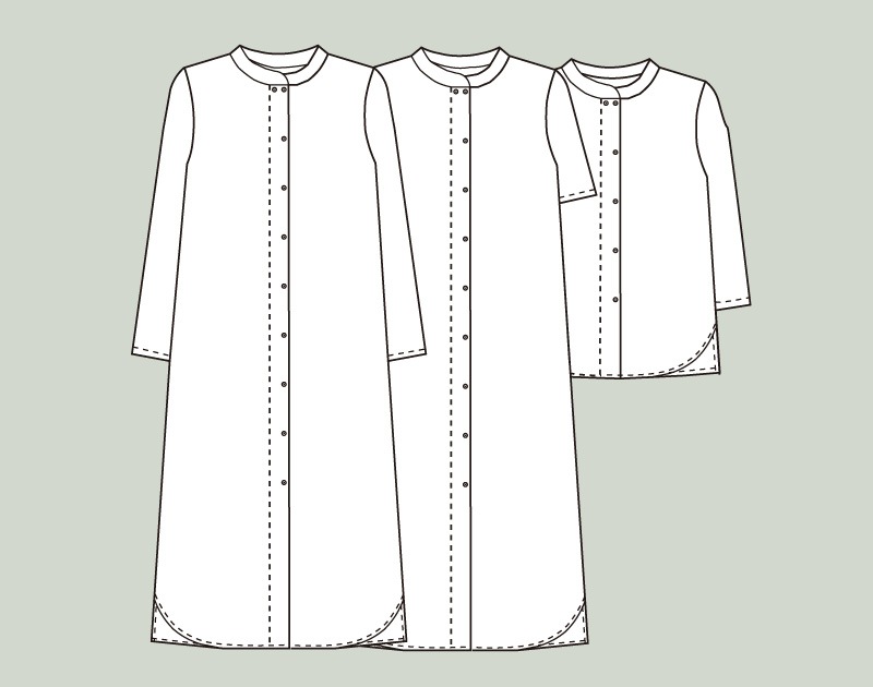 寸法図【NO.199】ダブル合わせのスタンドカラーブラウス＆ワンピース