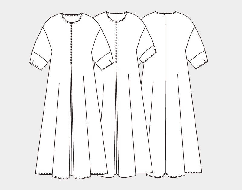 実物大型紙【No.6005】中心プリーツのバルーンスリーブワンピース(SML