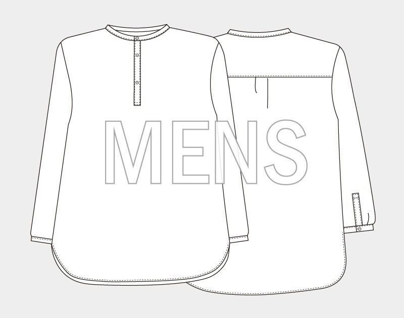 実物大型紙【No.2103】＜メンズ＞前立てあきのスタンドカラーシャツ