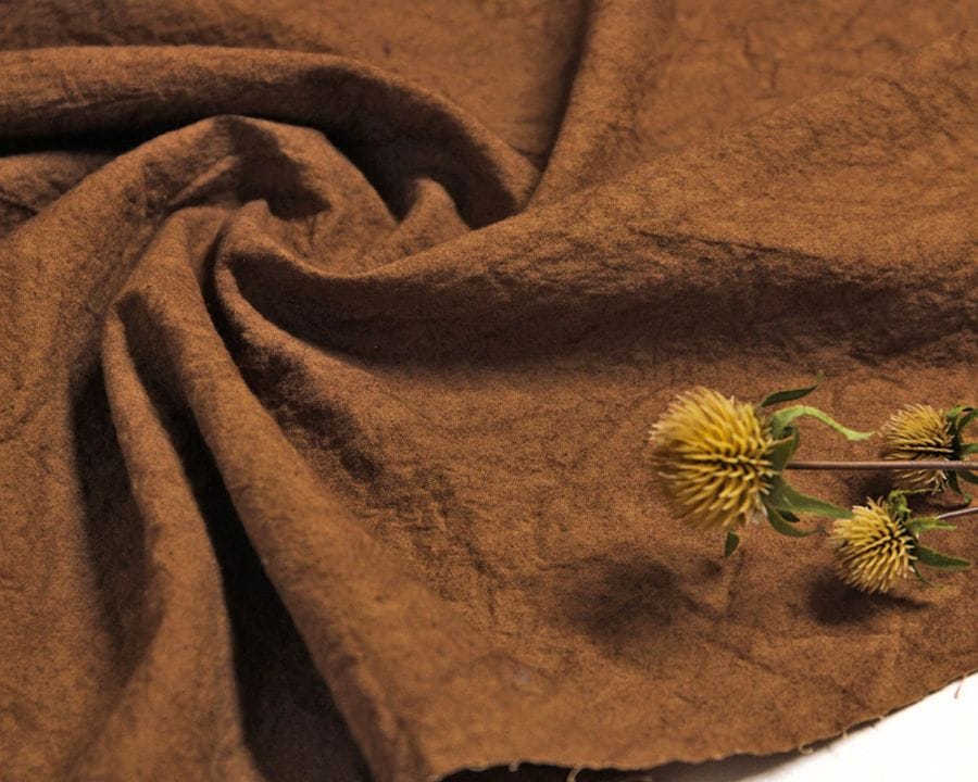 ヴィンテージソフト加工＞柿渋染めのハーフリネン・ライトキャンバス