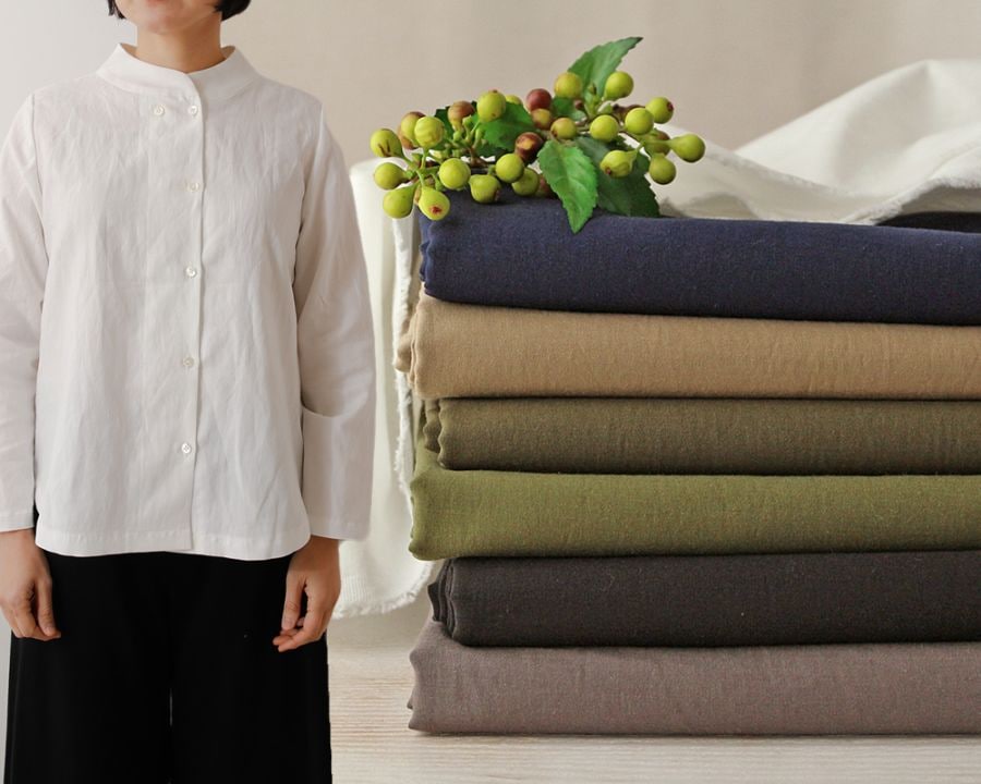 ヴィンテージソフト加工＞コットンandラミーのバックサテンクロス