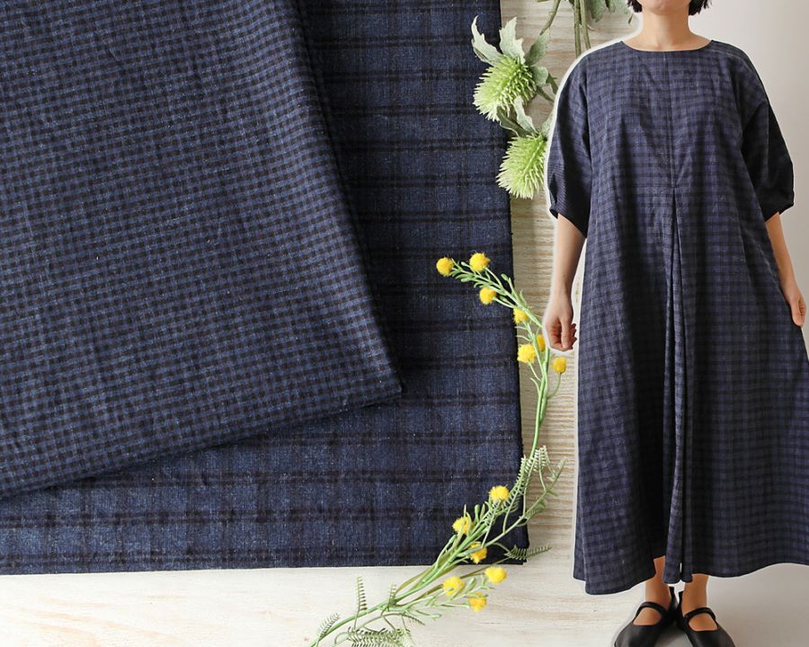 5mカット】ヴィンテージインディゴ染めのコットンandリネンチェック