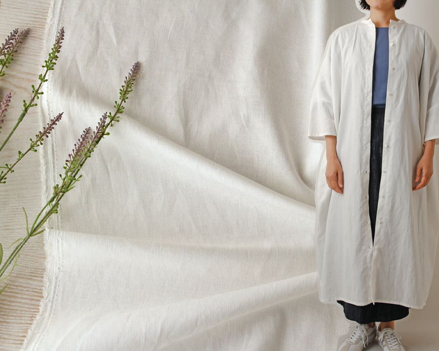 ナチュラルソフト加工＞コットンandリネンのヘリンボーンファブリック