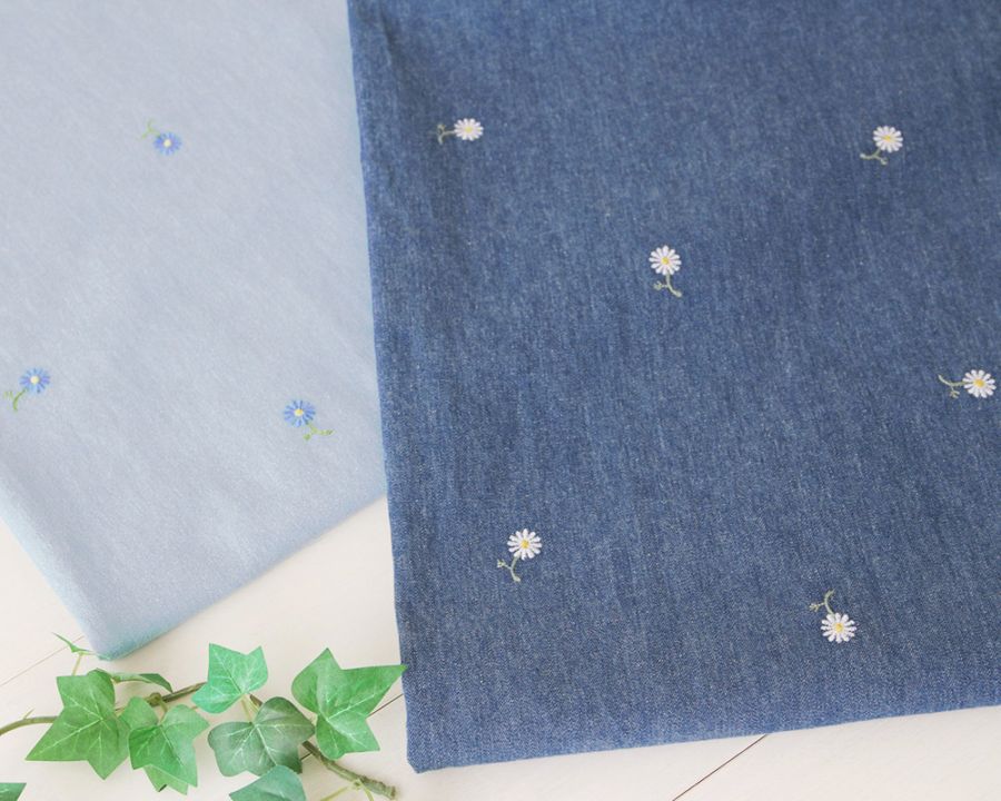 ソフト加工＞コットンデニムの刺繍ファブリック（5オンス相当） Boris