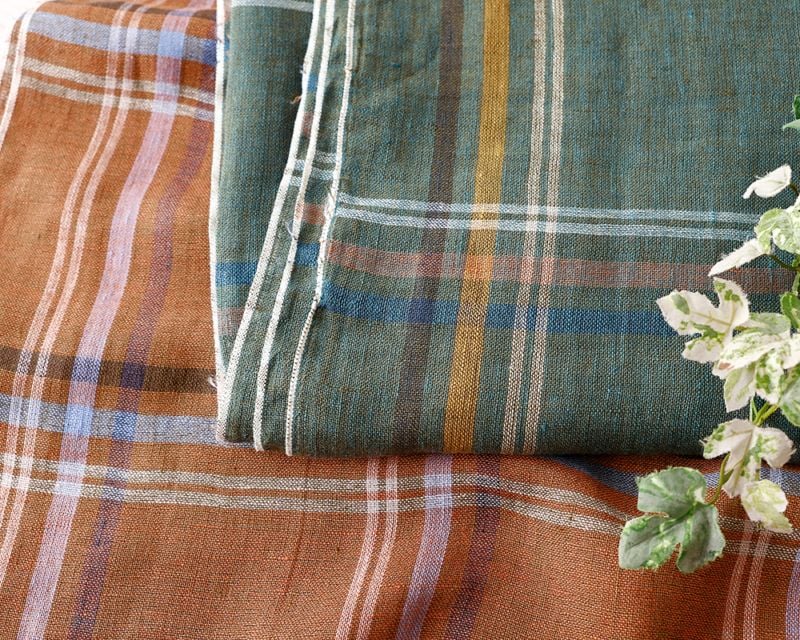 ナチュラルソフト加工＞ナチュラルな織り感のマドラスチェックリネン