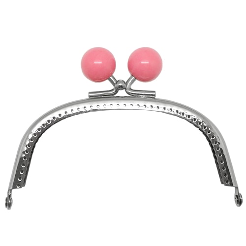 ●あめ玉が可愛い♪● 玉付き口金 クシ型 穴あきタイプ ニッケル 3.3寸（10cm） ピンク 【SALE】【在庫限り】