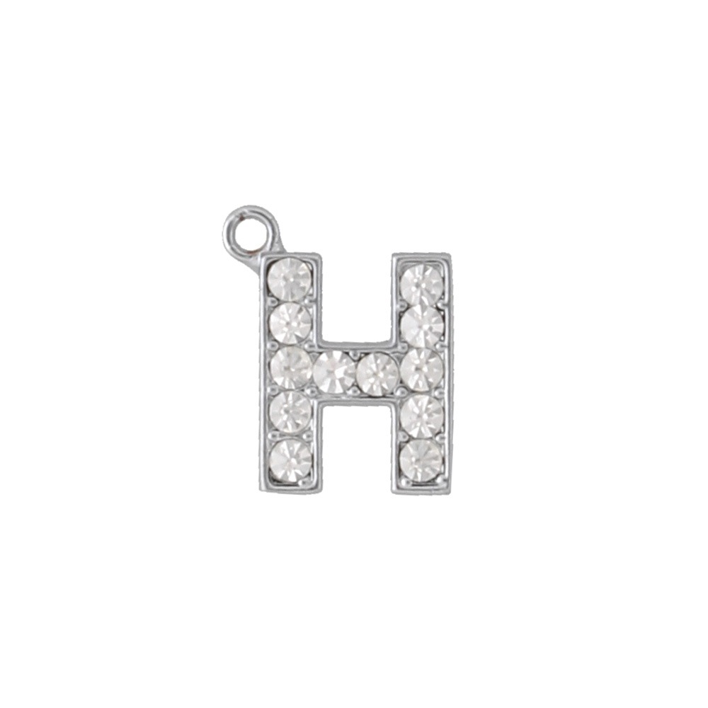 アルファベットラインストーンチャーム PE128 クローム （H）本体のみ/カニカンフック付き