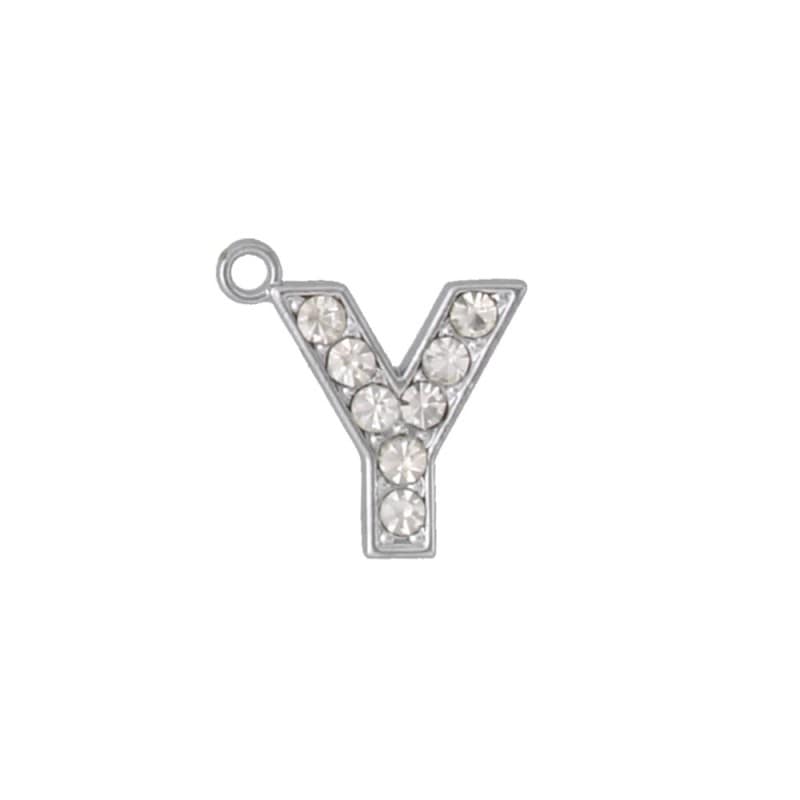 アルファベットラインストーンチャーム PE128 クローム （Y）本体のみ/カニカンフック付き