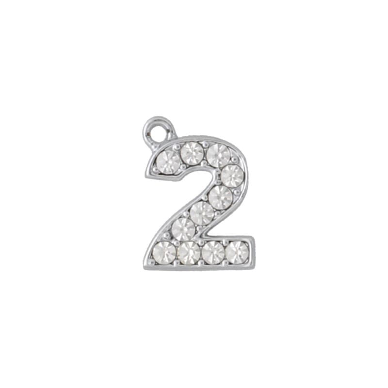 アルファベットラインストーンチャーム PE128 クローム （2：数字）本体のみ/カニカンフック付き