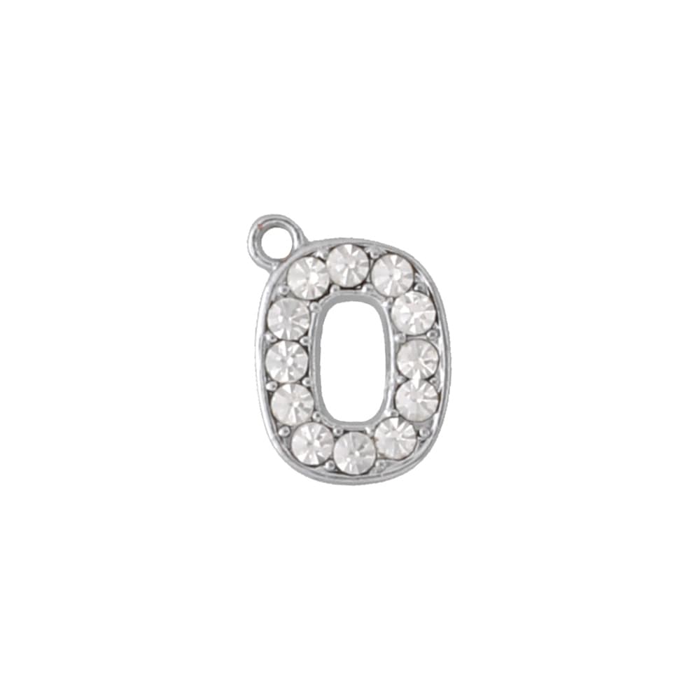 アルファベットラインストーンチャーム PE128 クローム （0：数字）本体のみ/カニカンフック付き