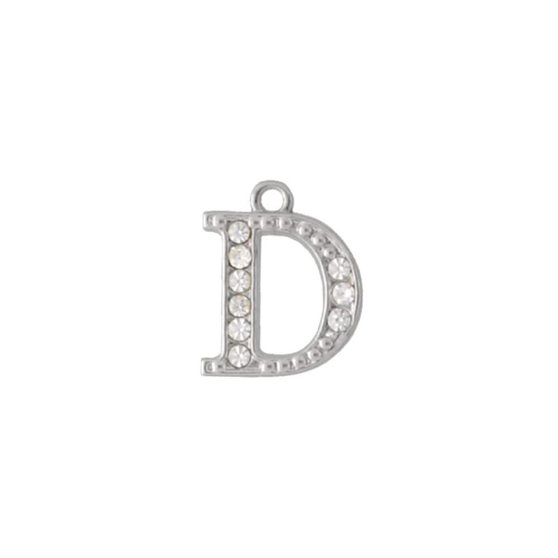 アルファベットラインストーンチャーム PE163 ニッケル （D）本体のみ/カニカンフック付き