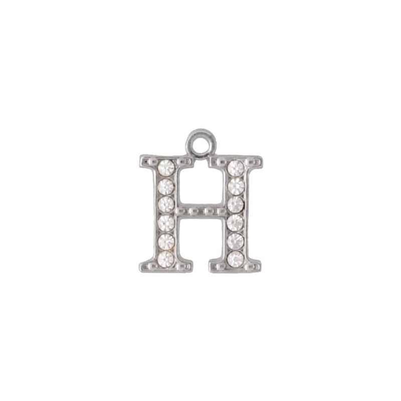 アルファベットラインストーンチャーム PE163 ニッケル （H）本体のみ/カニカンフック付き
