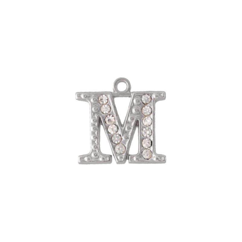 アルファベットラインストーンチャーム PE163 ニッケル （M）本体のみ/カニカンフック付き