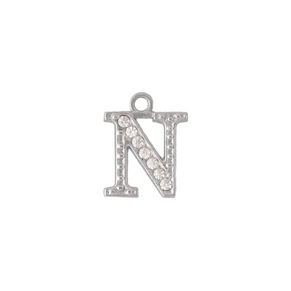 アルファベットラインストーンチャーム PE163 ニッケル （N）本体のみ/カニカンフック付き