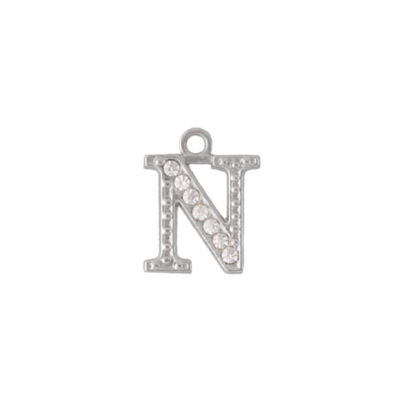 アルファベットラインストーンチャーム PE163 ニッケル （N）本体のみ/カニカンフック付き