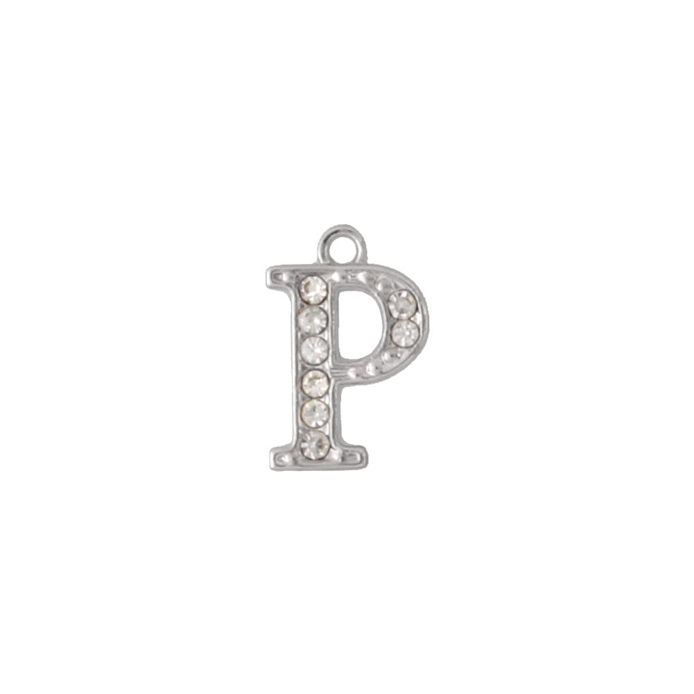 アルファベットラインストーンチャーム PE163 ニッケル （P）本体のみ/カニカンフック付き