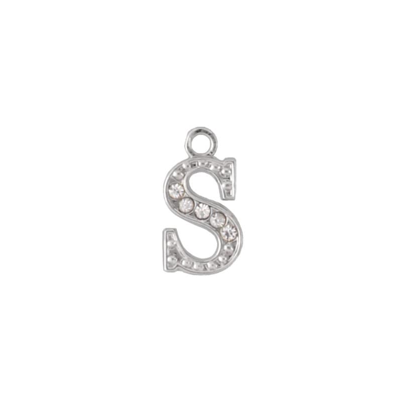 アルファベットラインストーンチャーム PE163 ニッケル （S）本体のみ/カニカンフック付き