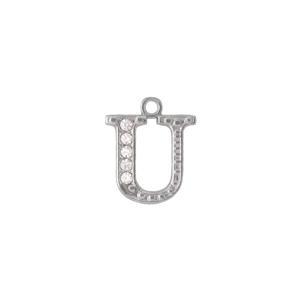 アルファベットラインストーンチャーム PE163 ニッケル （U）本体のみ/カニカンフック付き