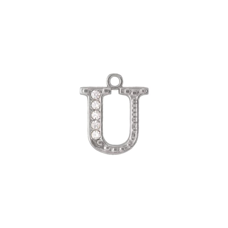 アルファベットラインストーンチャーム PE163 ニッケル （U）本体のみ/カニカンフック付き