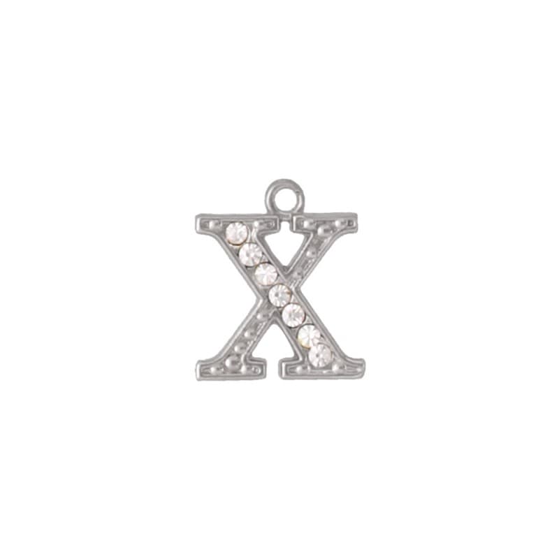 アルファベットラインストーンチャーム PE163 ニッケル （X）本体のみ/カニカンフック付き