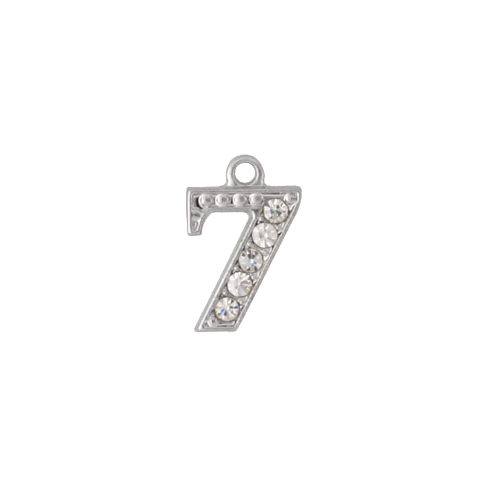 アルファベットラインストーンチャーム PE163 ニッケル （7：数字）本体のみ/カニカンフック付き