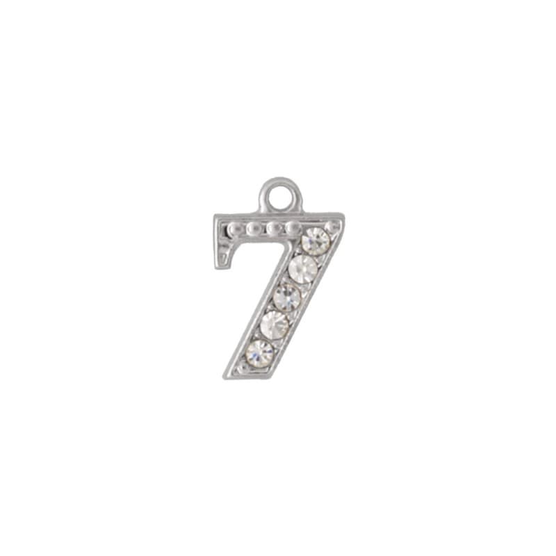 アルファベットラインストーンチャーム PE163 ニッケル （7：数字）本体のみ/カニカンフック付き