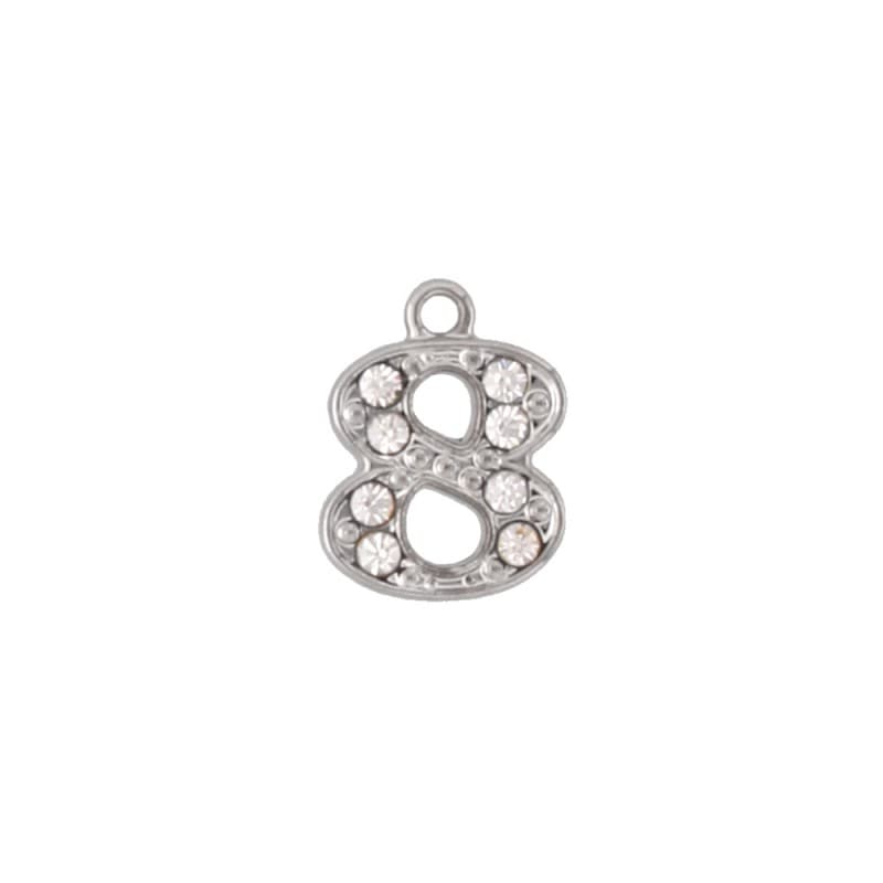 アルファベットラインストーンチャーム PE163 ニッケル （8：数字）本体のみ/カニカンフック付き