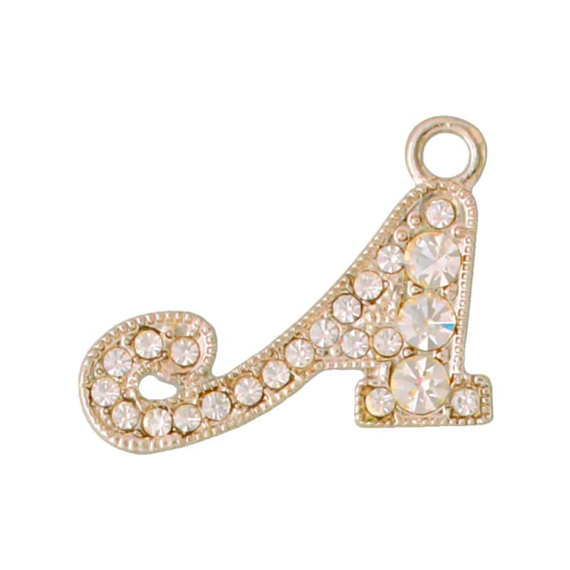 アルファベットラインストーンチャーム Y21S 薄金メッキ  （A）本体のみ/カニカンフック付き【在庫限り】