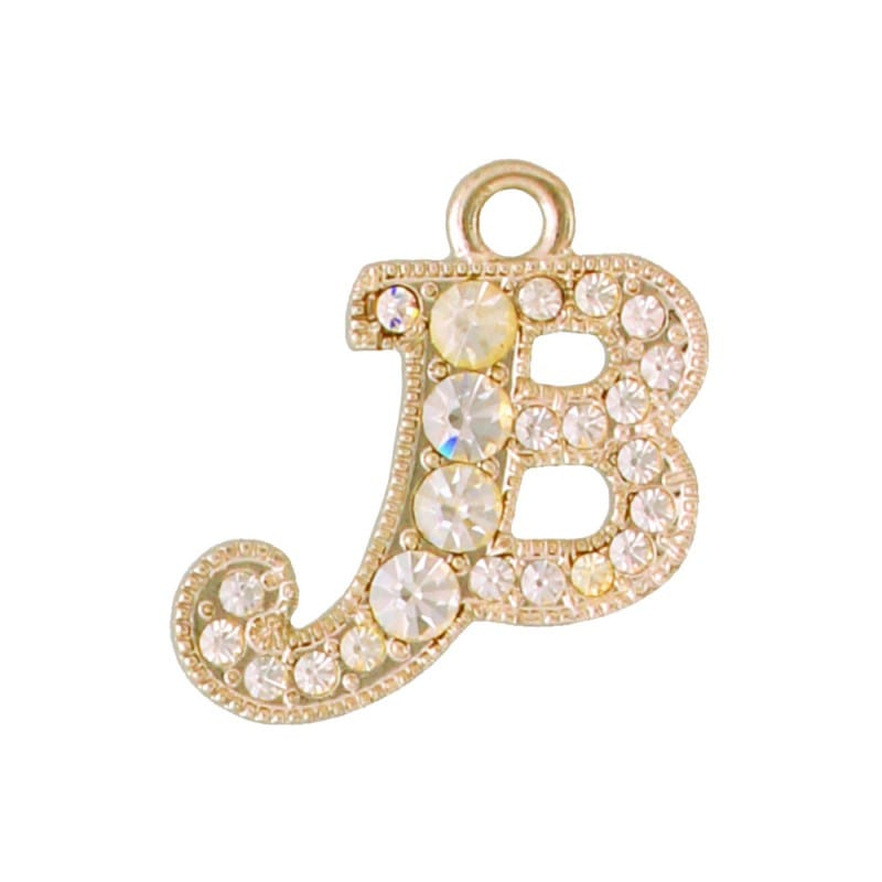 アルファベットラインストーンチャーム Y21S 薄金メッキ  （B）本体のみ/カニカンフック付き【在庫限り】