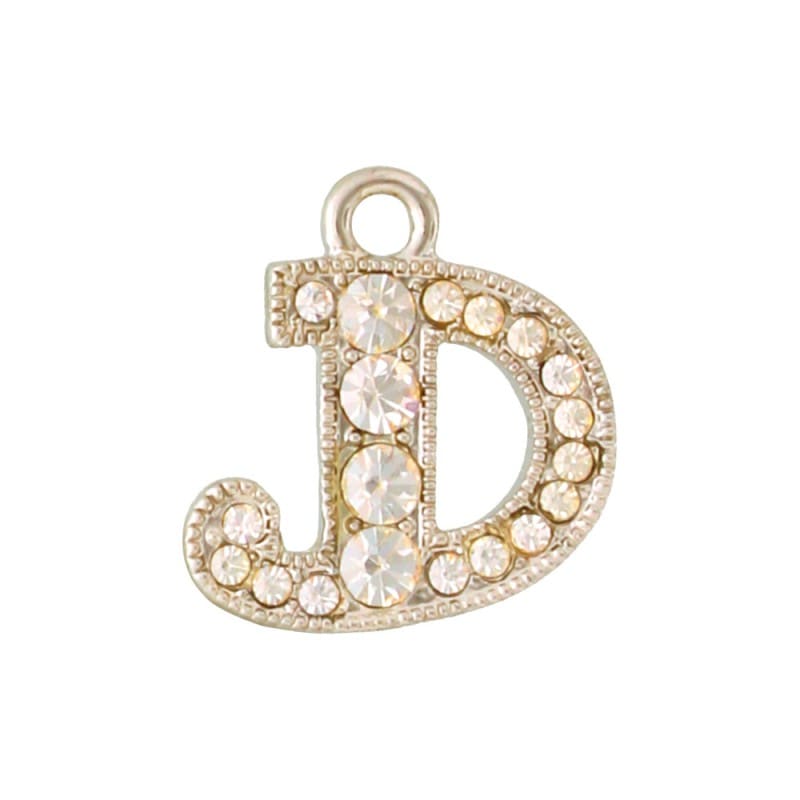 アルファベットラインストーンチャーム Y21S 薄金メッキ  （D）本体のみ/カニカンフック付き【在庫限り】
