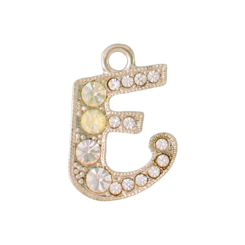 アルファベットラインストーンチャーム Y21S 薄金メッキ  （E）本体のみ/カニカンフック付き【在庫限り】