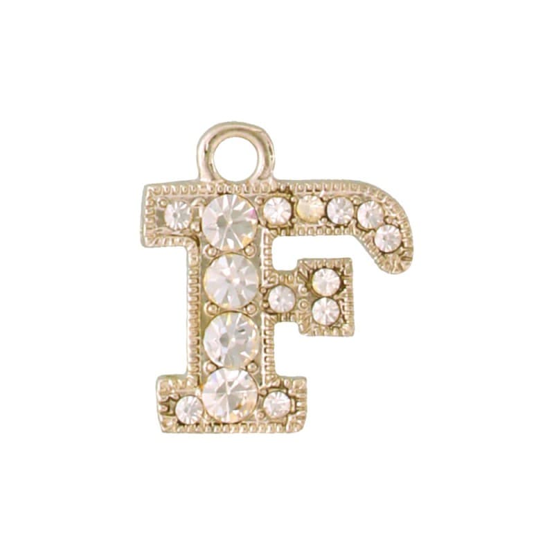 アルファベットラインストーンチャーム Y21S 薄金メッキ  （F）本体のみ/カニカンフック付き【在庫限り】