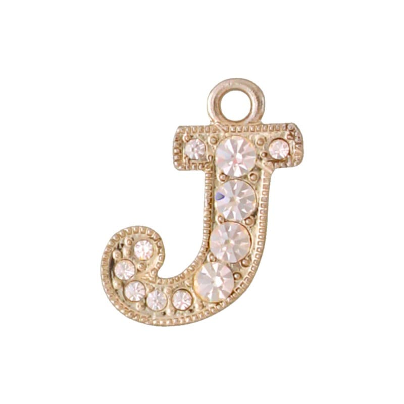 アルファベットラインストーンチャーム Y21S 薄金メッキ  （J）本体のみ/カニカンフック付き【在庫限り】