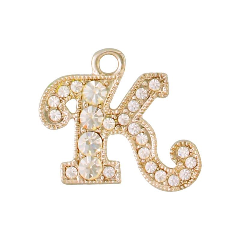 アルファベットラインストーンチャーム Y21S 薄金メッキ  （K）本体のみ/カニカンフック付き【在庫限り】