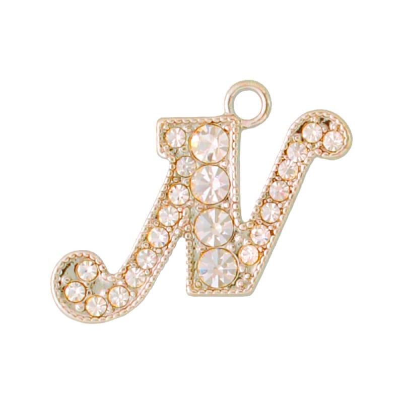 アルファベットラインストーンチャーム Y21S 薄金メッキ  （N）本体のみ/カニカンフック付き【在庫限り】