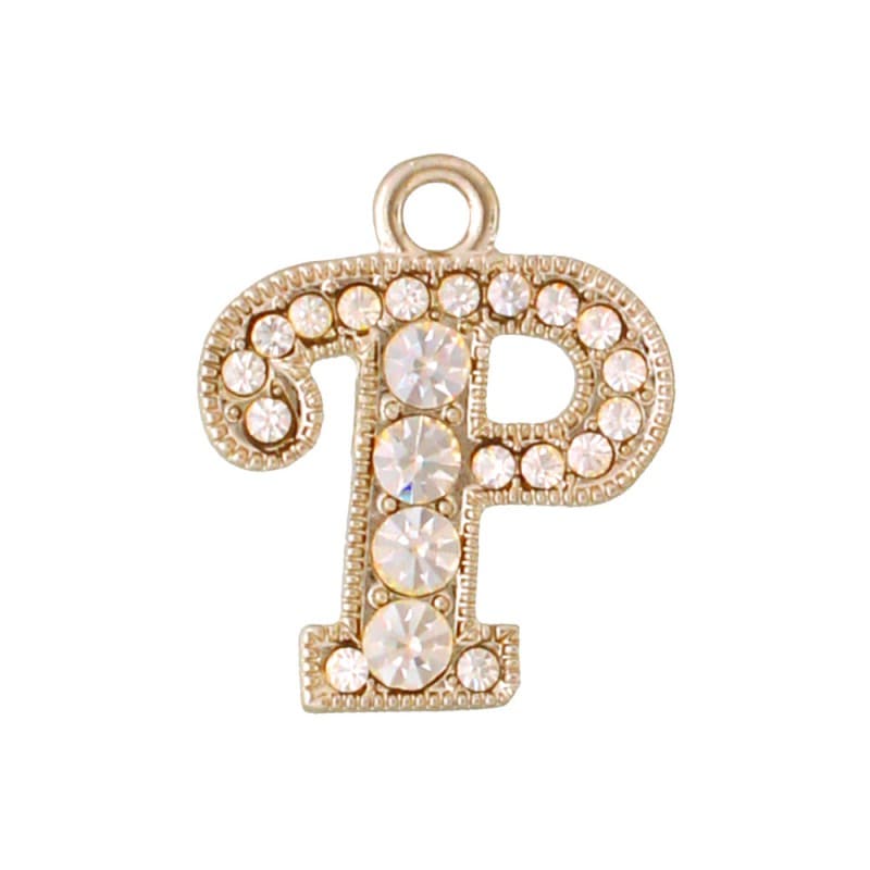 アルファベットラインストーンチャーム Y21S 薄金メッキ  （P）本体のみ/カニカンフック付き【在庫限り】