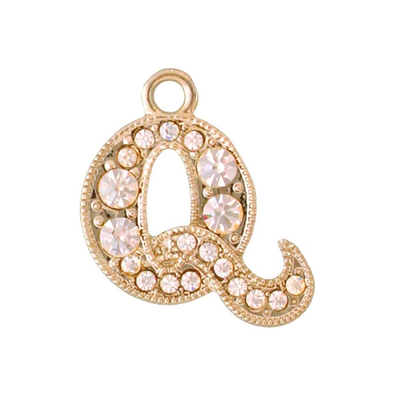 アルファベットラインストーンチャーム Y21S 薄金メッキ  （Q）本体のみ/カニカンフック付き【在庫限り】