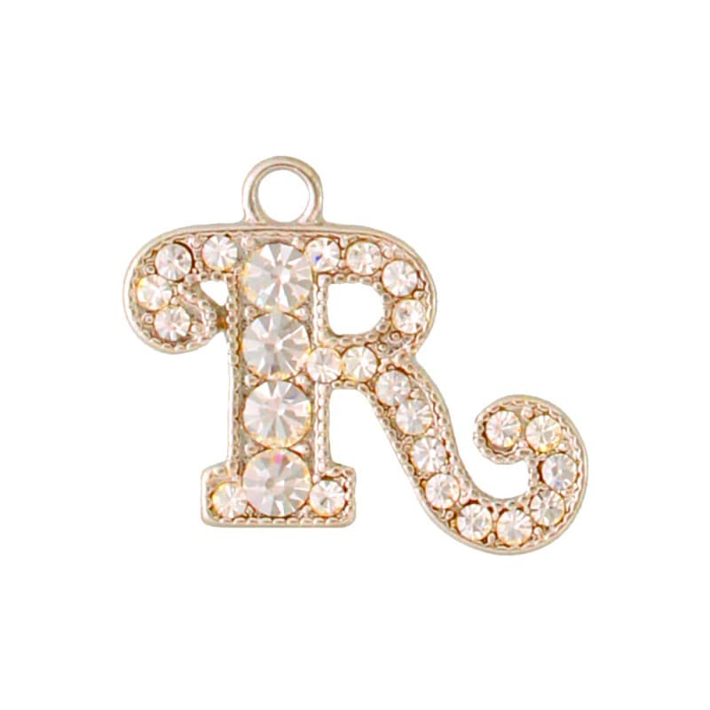 アルファベットラインストーンチャーム Y21S 薄金メッキ  （R）本体のみ/カニカンフック付き【在庫限り】