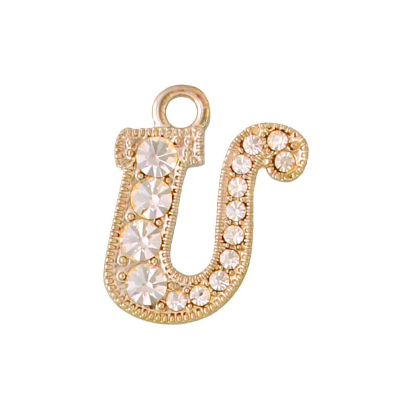アルファベットラインストーンチャーム Y21S 薄金メッキ  （U）本体のみ/カニカンフック付き【在庫限り】