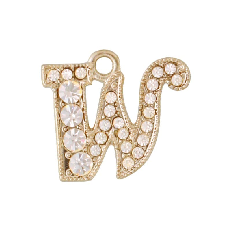 アルファベットラインストーンチャーム Y21S 薄金メッキ  （W）本体のみ/カニカンフック付き【在庫限り】