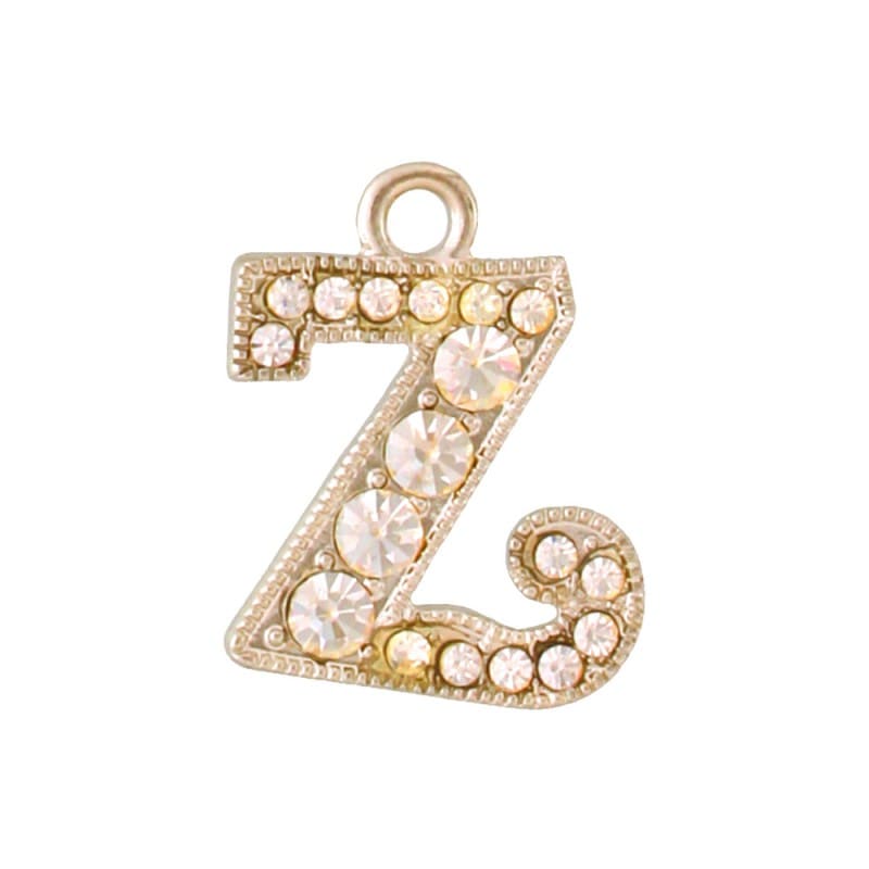 アルファベットラインストーンチャーム Y21S 薄金メッキ  （Z）本体のみ/カニカンフック付き