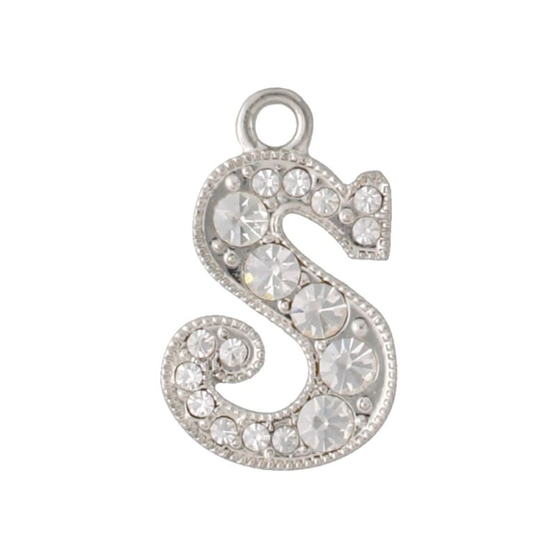 アルファベットラインストーンチャーム Y21S 錫メッキ  （S）本体のみ/カニカンフック付き
