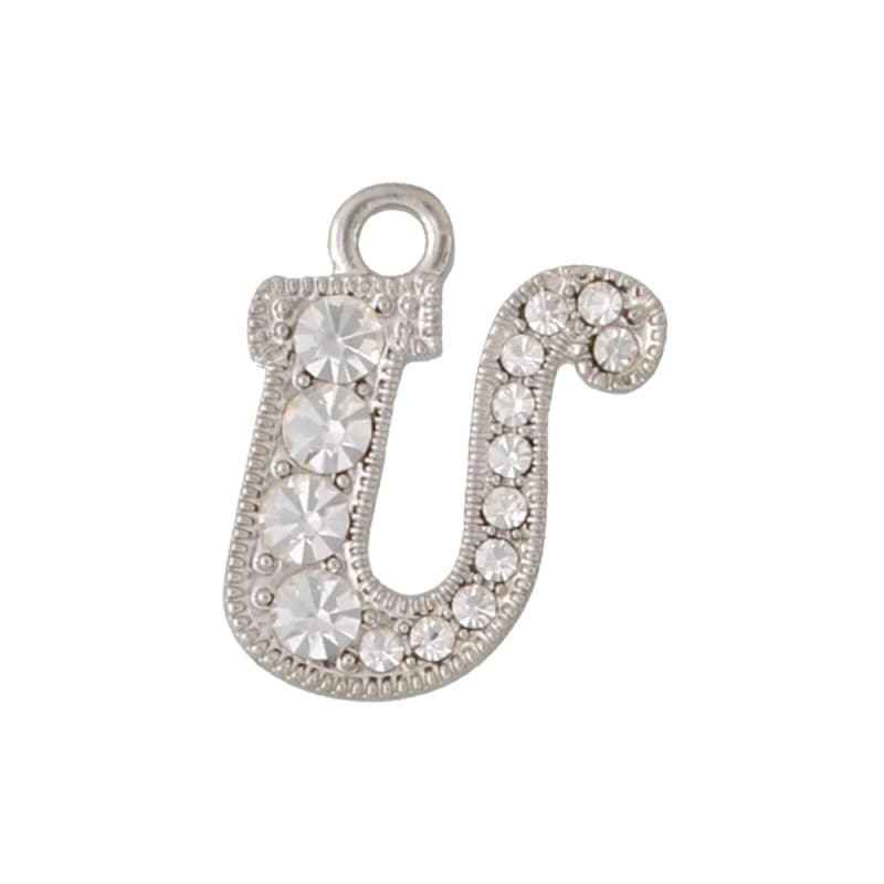 アルファベットラインストーンチャーム Y21S 錫メッキ  （U）本体のみ/カニカンフック付き