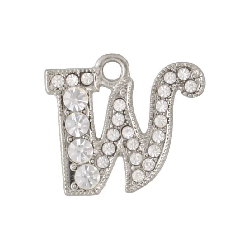 アルファベットラインストーンチャーム Y21S 錫メッキ  （W）本体のみ/カニカンフック付き