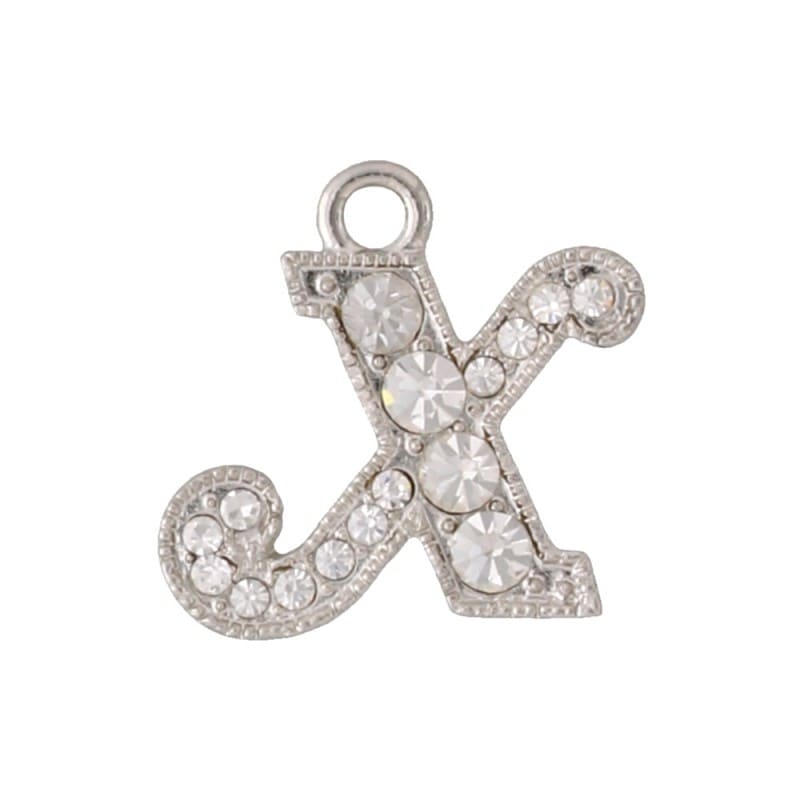 アルファベットラインストーンチャーム Y21S 錫メッキ  （X）本体のみ/カニカンフック付き