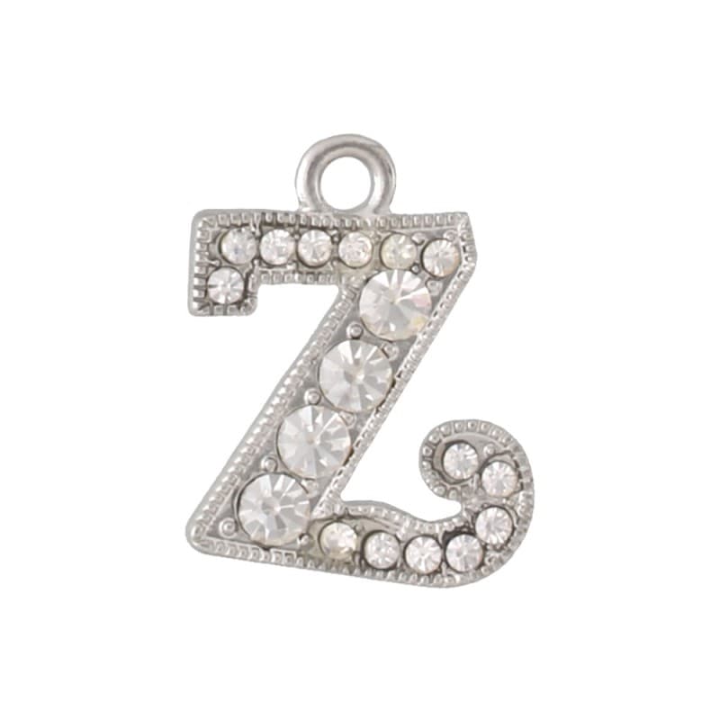 アルファベットラインストーンチャーム Y21S 錫メッキ  （Z）本体のみ/カニカンフック付き