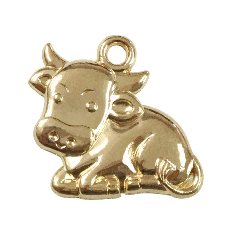 国産キャスト製マスコット 干支（丑/うし） ポップ調 ゴールド